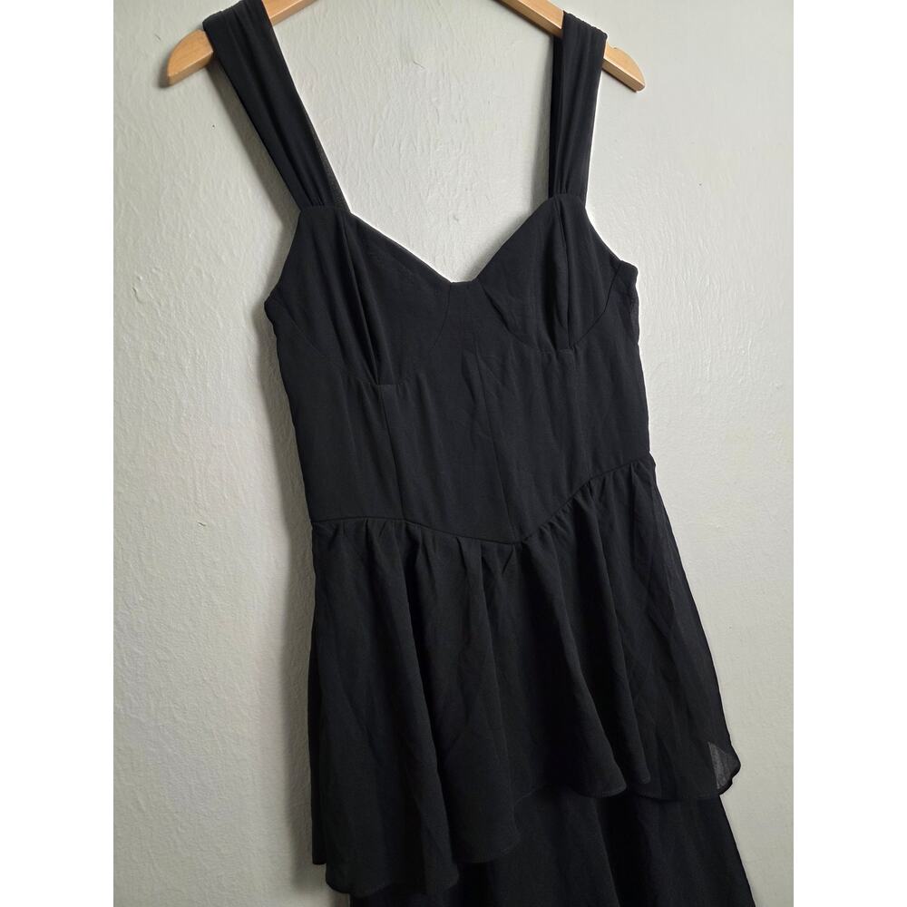 Lulus Carlynda Black Tiered Bustier Chiffon Basque Waist A Line Maxi Dress M - Picture 9 of 14